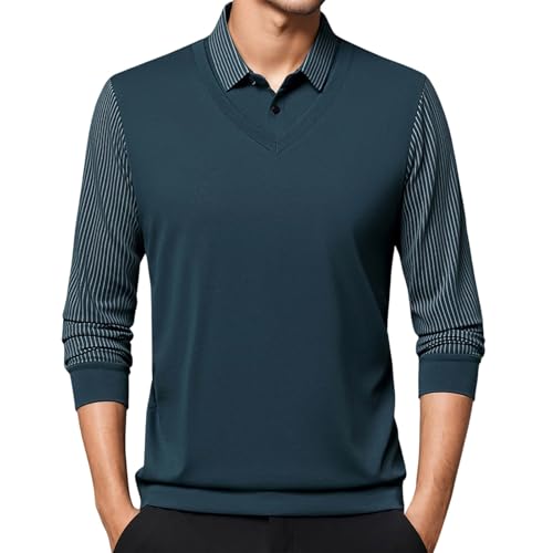 YOSUWOAI Pull d'hiver pour homme - Avec col de chemise - Hauts à manches longues - 2 en 1 - Col chemise - Pull élégant - Pull d'affaires à revers - Fausse chemise...