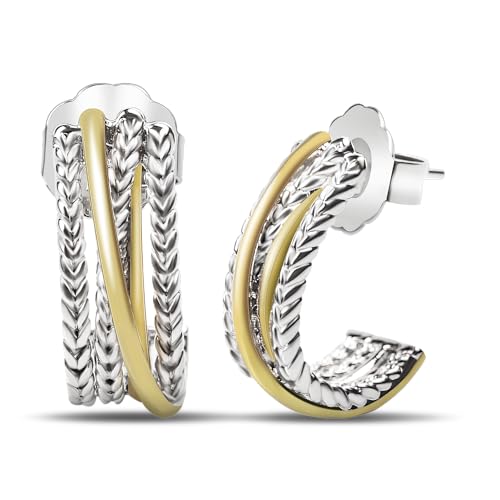 18K Gold Plated Twisted Cable Hoop Earrings Designer Inspired Two...