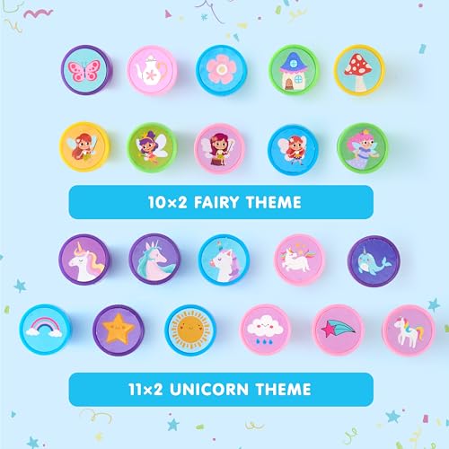 Image of JOYIN 100PCS FairyTale's Stamps for Kids Self-Ink for Party Favor, Teacher Stamps, Kids Treasure Box, Prize for Classroom, Birthday School Stuffers (50 Designs, Mermaid, Princess, Unicorn Stampers)
