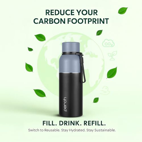 Image of Perch Zenith Stainless Steel Water Bottle 560 ml | Hot & Cold Flask | ISI Certified | Vacuum Insulated | BPA Free | Leak Proof Lid | for Office, School, Gym, Home & Travel | Black | Crafted by Pexpo