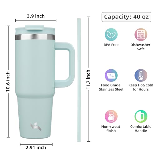Image of Konokyo 40 oz Insulated Tumbler Water Bottle with Handle, Straw Lid