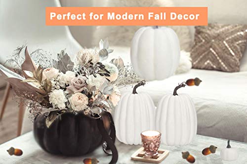 vensovo 8 Inch Large White Pumpkins for Decorating - 2PCS Big White Foam Decorative Pumpkins for Fall Decor, White Paintable Artificial Pumpkins Perfect for Halloween Decor Thanksgiving Decor