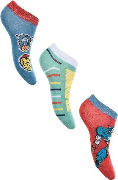 SUN CITY Marvel Avengers Calzini Corti per Bambini, Set da 3 Paia, Capitan America Iron Man