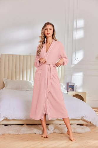 Image of Ekouaer Robes for Women Lightweight Knit Waffle Bathrobe Full Length Kimono Casual Ladies Loungewear