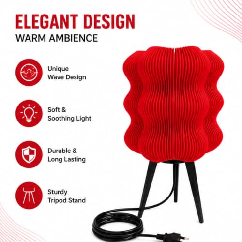 Image of Aura Modern Table Lamp for Bedroom | Premium PLA Decorative Bedside Light | Warm Ambient Night Lighting for Living Room Home Decor Office Study (Red Glow)