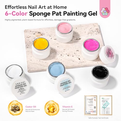 Image of SAVILAND Ombre Gel Nail Polish Kit: 6 Colors Painting Gel with Nail Sponges Gradient Blush Effect Solid Gels Polish French Tip Tools Nail Art Design Cream Gels Nail Polish for Salon & Home DIY