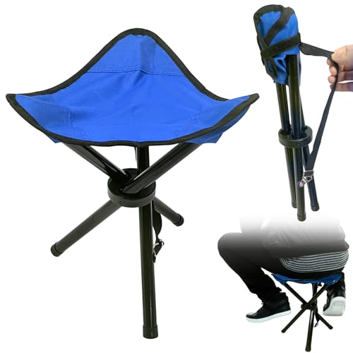 Travel Folding Camping Stool, Use Height 14.6″ and Maximum Weight 300 lbs Outdoor Portable Tripod Seat Fishing Chair Seat for Camping Fishing Hiking Gardening and Beach Garden Painting (Blue)
