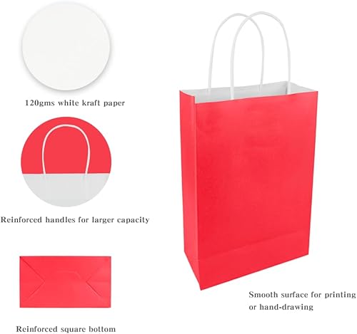 Miniatura 2 de Ottin Bolsas de regalo rojas para fiesta, 30 unidades, bolsas de regalo envueltas en papel kraft con asa a granel para cumpleaños de niños, día de