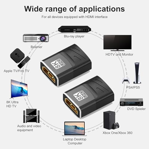 2-Pack Adaptador HDMI 2.1 Hembra a Hembra Dorado miniatura 4