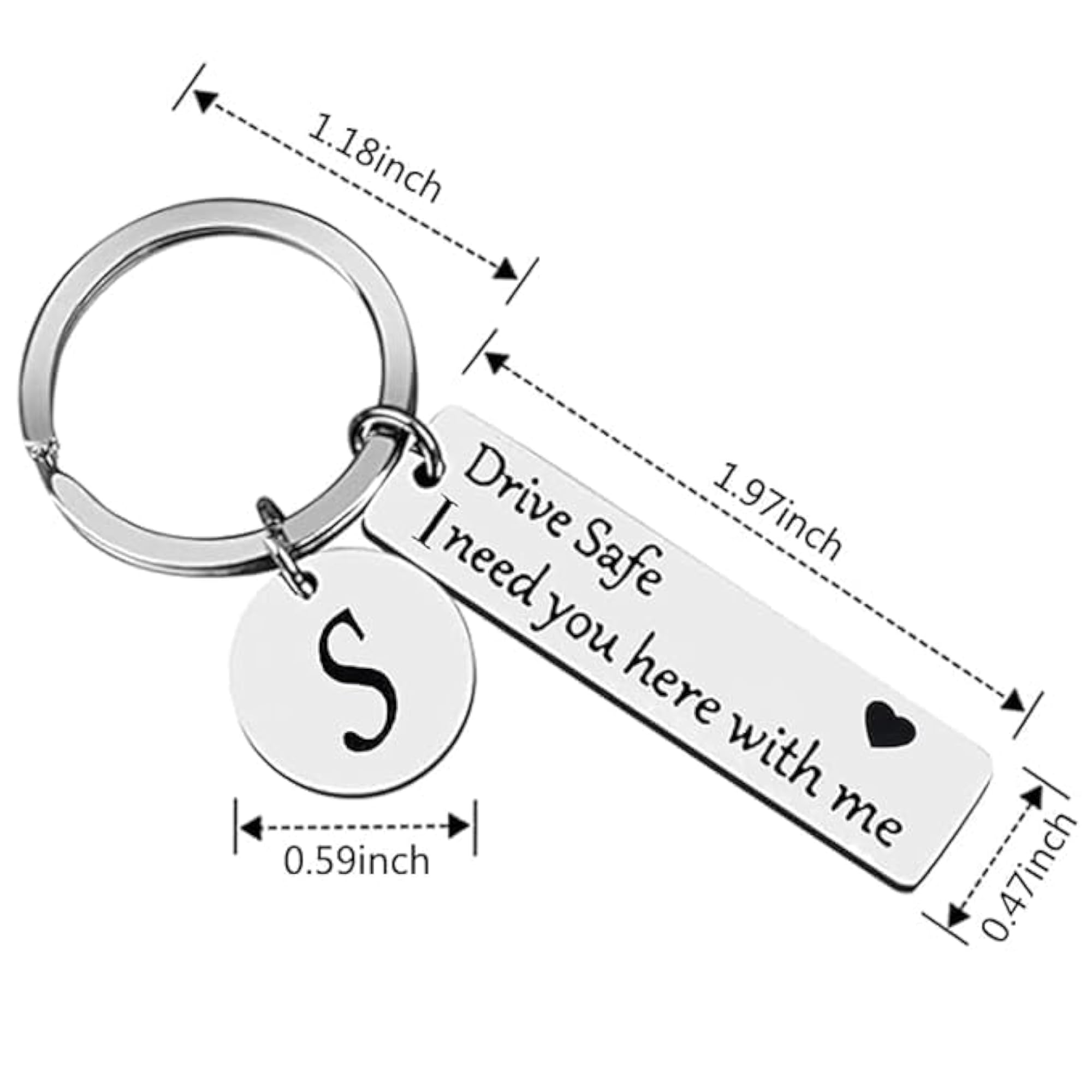 S Letter Drive Safe Keychain, Engraved Stainless Steel