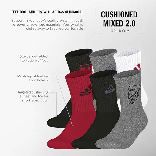 Image of adidas Kids Athletic Cushioned 6-Pack Crew (Little Kid /Big Kid /Adult)