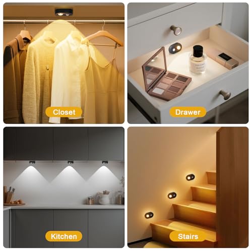 Lightsjoy Motion Sensor Lights Indoor Wireless Under Cabinet 6 Pack Rechargeable Night Light Battery Spot Lights Dimmable Stair Lights Cupboard Kitchen with Remote Control Brightness Adjustable Black - Cosy Home Interiors Lightsjoy Motion Sensor Lights Indoor Wireless Under Cabinet 6 Pack Rechargeable Night Light Battery Spot Lights Dimmable Stair Lights Cupboard Kitchen with Remote Control Brightness Adjustable Black - Image 7