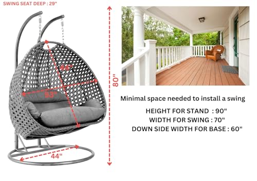 Image of DEVOKO Outdoor Rattan and Wicker Indoor Furniture Double Seater Hanging Swing Chair with Stand for 2 Adults Person (Dark Brown & Dark Grey)