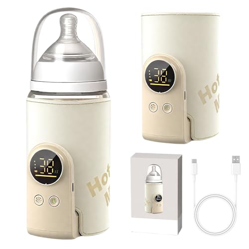 Calientabiberones Portátil Mantiene la Temperatura de la Bebida, Calentador de Biberones USB, 5 Ajustables, Calentamiento de Leche y Comida para Bebés para Viajes, Auto, BPA FREE