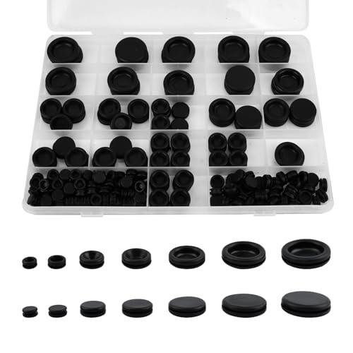 200PCS Rubber Grommet Kit Black Firewall Hole Plugs for Cars Boats Plumbing Cable Wire Grommets for Electrical Wiring Pumps Cord Management
