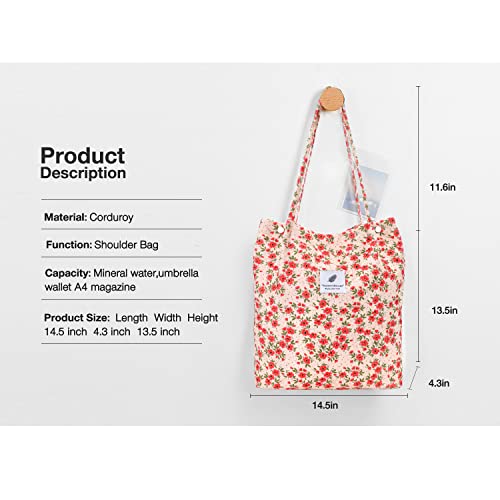 Women Tote Bags Grocery Shoulder Bag Corduroy with Inner Pocket for Work Beach Lunch Travel Shopping Shopper Handbags