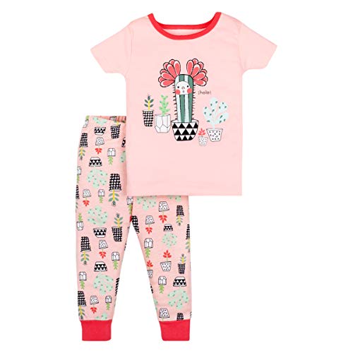 Lamaze Baby Girls Super Combed Natural Cotton Tight Fit Short Sleeve Sleepwear 2 Piece Set, Footless, 1 Pack Pajama Set, Pink Cactus, 5T US
