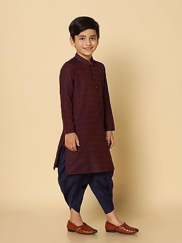 Image of KISAH Kid's Full Sleeves Silk Blend Knee Length Woven Design Purple Kurta Dhoti Set (11-12Y)