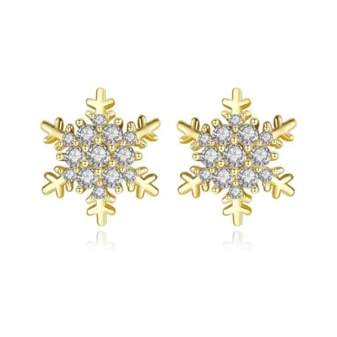 MEIZIQL 14K Gold Plated Christmas Earrings Stud Cubic Zirconia Snowflake Christmas Stocking Dangle Earrings Winter Holiday Jewelry Gifts Party Favors(snowflake-Gold) Cover