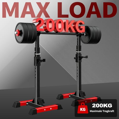 ISE Squat Rack Hantelständer mit 6 Höhenverstellbar Langhantelständer, Langhantelablage 2 Einzelnen Ständern,Max. bis 200KG, Kniebeugenständer, Langhantel Ständer für Sportstudio Zuhause