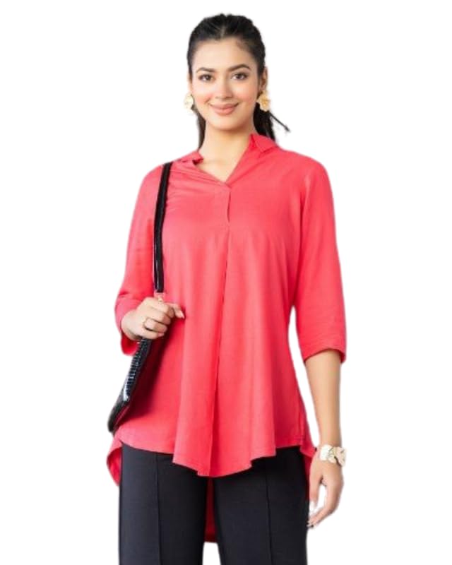 Image of Mlada Rayon Flare Top for Women | 3 /4th Sleeve Regular Fit and Flare Top | Women Office Tops Tunic | Western Long Shirt Top for Women | Shirt Collar Top for Women | Rayon Tunic Tops for Women Western