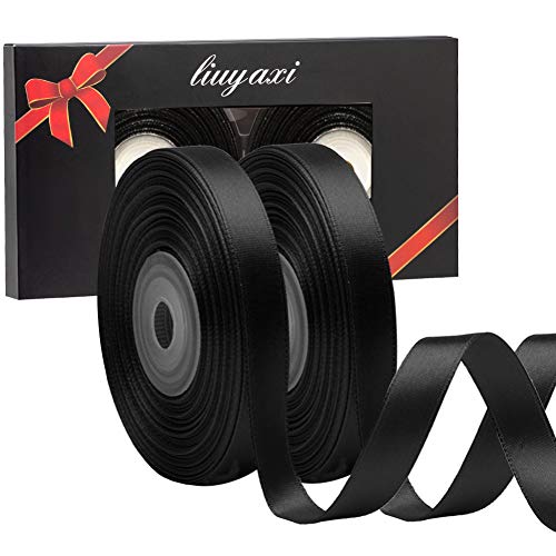 Image of Solid Color Double Faced Black Satin Ribbon 3 /8 inch X 50 Yards, Ribbons Perfect for Crafts, Wedding Decor, Bow Making, Sewing, Gift Package Wrapping and More