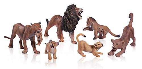 FLORMOON Animal Figures - 6pcs Realistic Lion Toy - Plastic Lions Action Model - Wild Animal Figures Educational Forest Farm Toys - Cupcake Topper Birthday for Boys Girls
