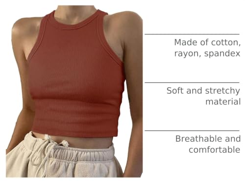 Image of Artfish Women Casual Basic Sleeveless High Neck Rib-Knit Y2k Crop Tank Top