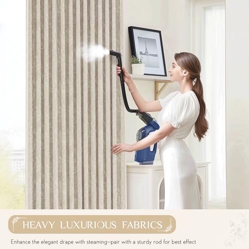 Beauoop Beige Floral Jacquard Blackout Curtains 108 Inches Long 2 Panels for Bedroom Living Room Taupe Flower Chenille Room Darkening Thermal Soundproof Grommet Window Treatments Drapes 52x108 by Beauoop - Used condition - Image 5