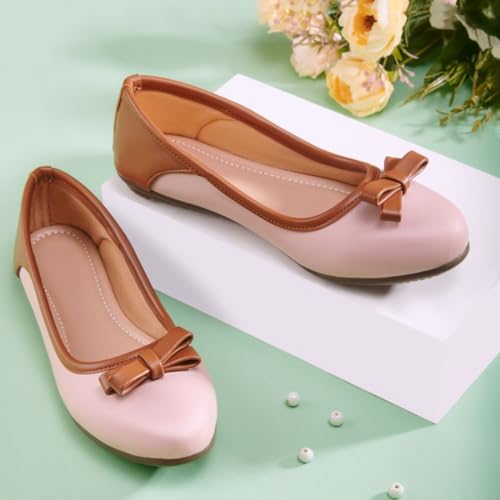 Image of Bellies for Women Flat Belly Synthetic Vegan Leather Embellished Bow Comfortable Shoes Formal & Casual Beige Green Pink