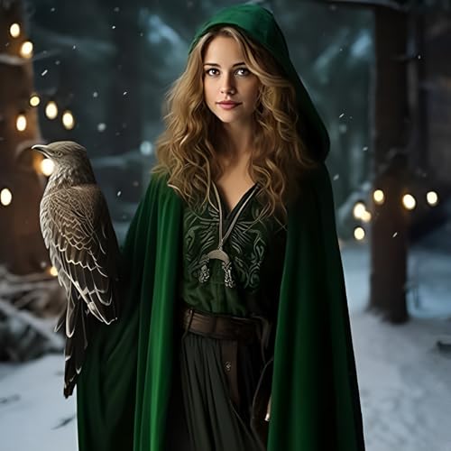 Scinzene Grüner Samt Umhang Mit Kapuze 170cm, Halloween Kostüm Damen, Hexen Kostüm, Herr Der Ringe, Elfen, Ghostface, Für Karneval Halloween Cosplay