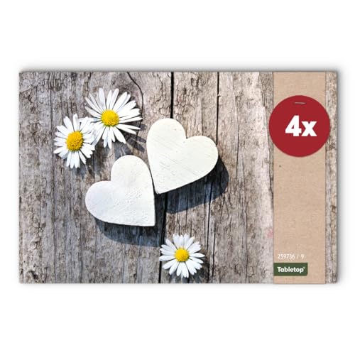 Tischsets 4er als abwaschbare Frühling und Sommer Tischdeko - Platzsets Gänseblümchen Blumen als Tischuntersetzer in 43 cm - Platzdeckchen als Tischunterlage für Esstisch Wohnzimmer Tisch