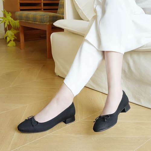 JENN ARDOR Comfortable Slip on Dress Shoes for Women Round Toe Low Heeled Pumps Casual Holiday Wedding Office Work Mesh Knit Cute Ballet Flats with Bow2