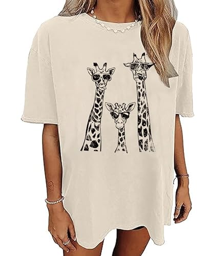 Animal Print Outfits for Women Oversized Graphic Tshirts Funny Tiger Giraffe Printed Shirt 2025