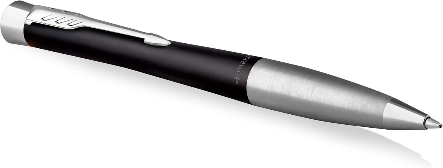 Parker Urban Twist Ballpoint Pen | Black with Chrome Trim | Medium Point | Blue Ink Refill | Gift Box with Velvet Case - Image 3