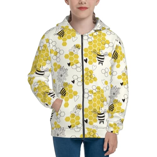 Heart Shaped Honeycomb Kid Hoodies Boys Zip Up Sweatshirts Girls Pullover with Pocket3