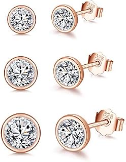 Shuxin Silver Stud Earrings for Women, 3 Pairs 925 Sterling Silver Cubic Zirconia Stud Earrings Set, Small Sleeper Cartilage Tragus Studs Earring, Silver Gold Tiny Round Stud Earrings, Size: 4, 5, 6mm