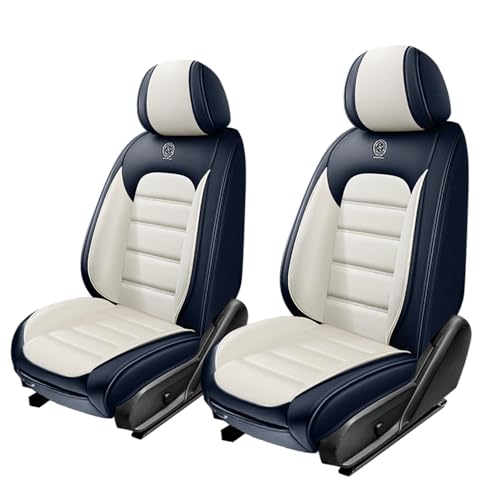 Image of 2 Seat Covers for Hyundai Santa Fe XL 2001-2024,Premium Nappa Leather Car Seat Covers Car Seat Cushions,Waterproof Soft Seat Covers for Cars,Interior Accessories with Airbag(Standard-Blue&White)