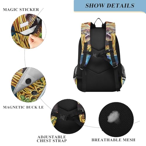Bearded Dragon Ramen Noodles Backpack Girls Boys Elementary School Bags Bookbags Laptop Backpack Travel Daypack Safe Reflective Stripes3
