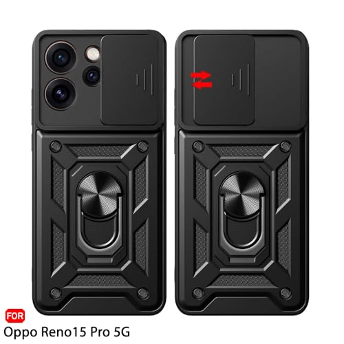 Image of TheGiftKart Tough Armor Bumper Back Cover Case for Oppo Reno 15 Pro 5G | Sliding Camera Cover, Kickstand & Ring Holder | 360 Degree Protection Back Cover Case for Oppo Reno15 Pro 5G (PC & TPU, Black)