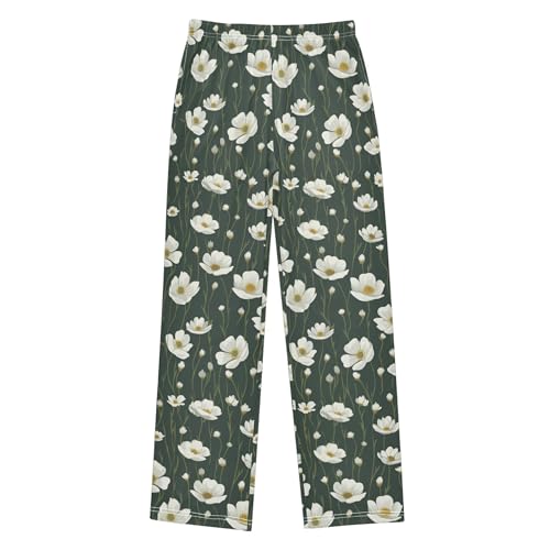 Flowers Long Pajama Pants Elastic Waist PJ Bottoms with Pockets S A1115552