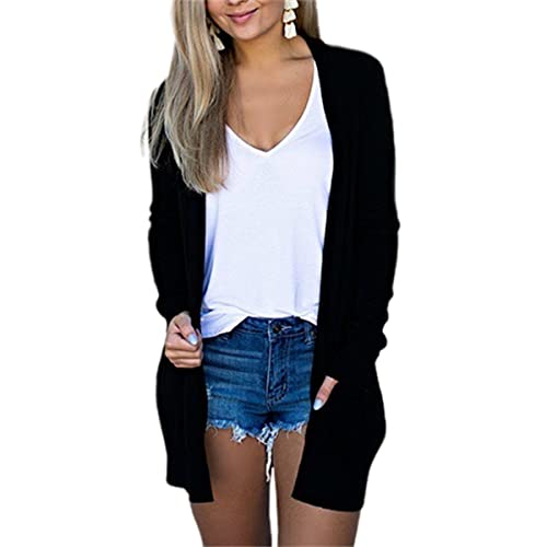 Suhorseful Womens Lightweight Cardigan Jackets Fall Open Front Long Sleeve Solid Color Sweaters Outwear Coat With Pockets cover