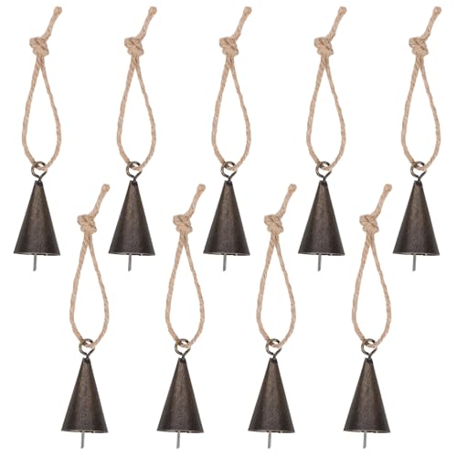 Happyyami 1Set Rustic Vintage Cow Bell Metal Jingle Bells with Natural Rope for Crafts Wind Chimes Christmas Ornaments Farmhouse Decor Sound Emission