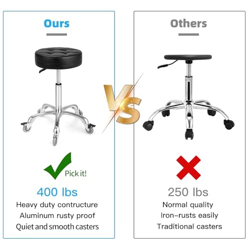 Image of Adjustable Heavy Duty Stool - Rolling Stools with Locking Caster Wheels - Swivel Stools Backless Chair for Home Kitchen Office Shop Tattoo Lash Tech Pedicure(Black, Height 22 to 30 in)