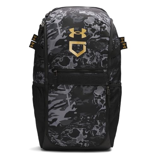 Under Armour Estampa de mochila de beisebol utilitária unissex, (005) preto/dourado metálico, tamanho único, (005) Preto/Ouro Metálico, One Size, Mochila de beisebol utilitária estampada