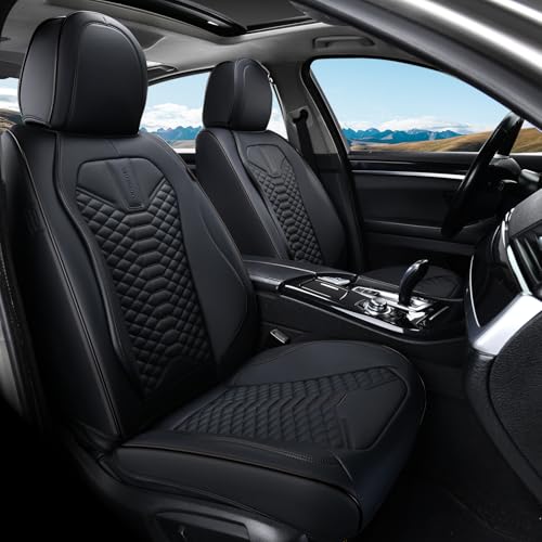 Image of Coverado Car Seat Cover, Front Seat Cover, 2 Pack Universal Seat Covers for Cars, Breathable Nappa Leather Seat Cover, Waterproof Car Seat Protectors, Automotive Seat Covers Fit for Most Cars Black
