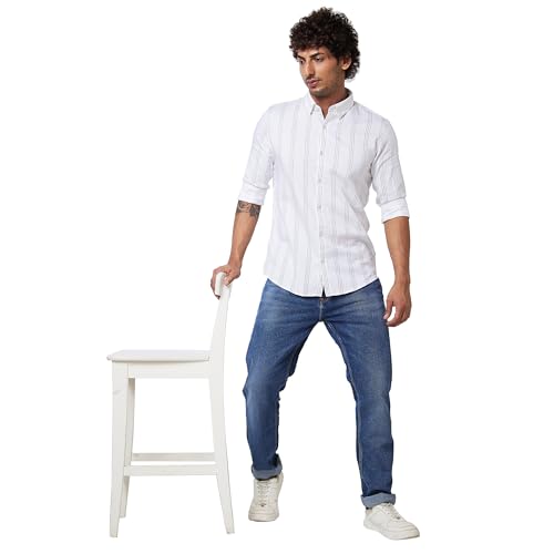 Image of Spykar Men's Regular Fit N /A Full Sleeve Striped Casual Shirts