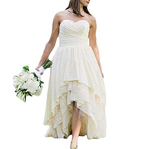 Women's High Low Sweetheart Satin Country Wedding Dress Lace Bridal Gowns