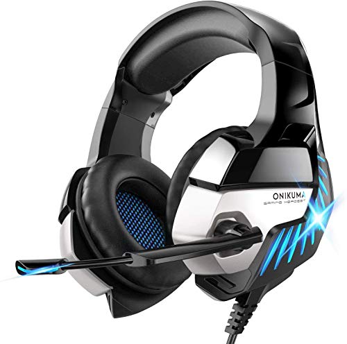 ONIKUMA Gaming Headset für PS4, Surround Sound PS4 Headset PC Headset mit Mikrofon LED Licht für Xbox One PC Laptop Mac