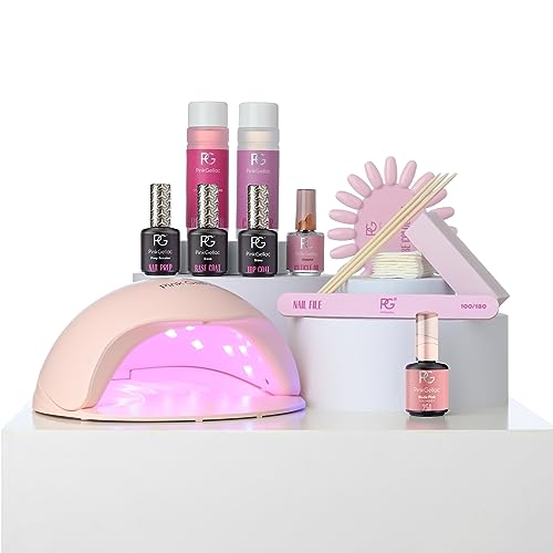 Pink Gellac Kit Vernis Semi Permanent - Manucure Kit Semi Permanent Complet avec Premium Lampe UV Rose, 1x Couleur Rose 15 ml, Top Coat, Base Coat Gel UV,...